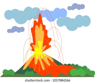 Explosion and volcanic eruption with lava