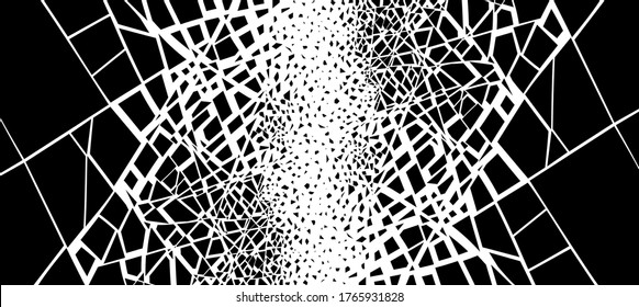 explosion of the wall on fragments of fragments. abstract banner. vector illustration isolated on black background