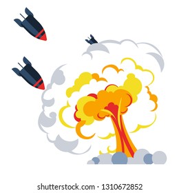 Explosión de la bomba de fuego cohetes de hongos o misiles vectores ataque aéreo daño combate fuerzas militares destrucción fuego bombardeo peligro de armas nucleares guerra de la tecnología de armas nucleares batalla y defensa.