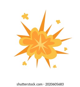 The explosion is yellow, in clouds of smoke, bright and strong. A burst of energy, rumbling, destruction. Icon for a game, site, application. Vector flat illustration, cartoon style.
