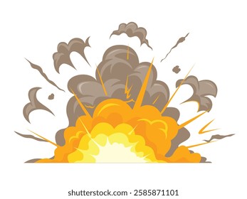 Explosions and flame blazing, burst or blast, smog, Wave with fire and clouds, effect of detonation