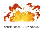 Explosions and flame blazing, isolated effect of detonation or attack. Wave with fire and clouds, burst or blast, outbreak or incident. Game design of blowout. Vector in flat style illustration