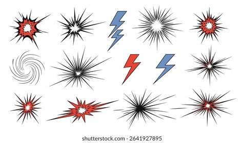 Explosions Lightning Spirals Energy And Flash Effects Cartoon Elements