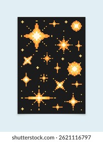 Explosions poster on black background. Pixel illustration