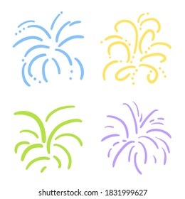 Explosions. Set of fireworks on white. Colorful illustration
