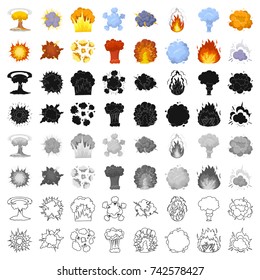 Explosions set icons in cartoon style. Big collection of explosions vector symbol stock illustration