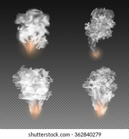 Explosions with smoke on transparent background
