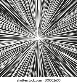 Explosive abstract rays. Dynamite burst blast vector background. Comic book black and white radial lines . Manga speed frame.Superhero action. Explosion vector illustration. Square stamp