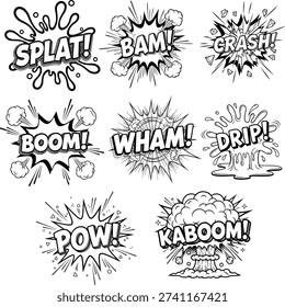 Explosive action sound effects for comic and cartoon design.