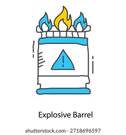 Icono explosivo del barril que muestra el envase peligroso inflamable para las advertencias de la seguridad del Industrial