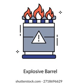Ilustración de barril explosivo que representa el tambor de combustible peligroso para iconos de seguridad y riesgo