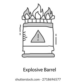 Ilustración vectorial explosiva del barril que representa el tambor inflamable peligroso para la señalización del peligro