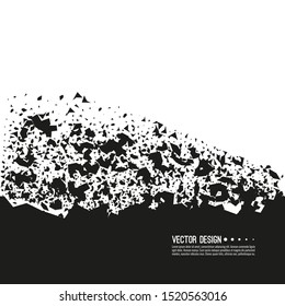 Explosive black background. Vector illustration breaking into small debris with sharp particles. 