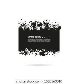 Explosive black banner. Vector rectangle breaking into small debris with sharp particles. 