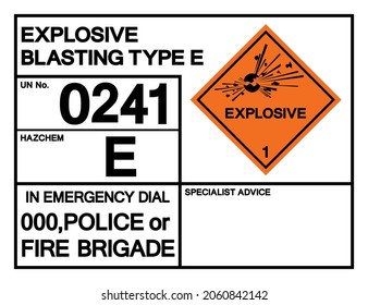 Explosive Blasting Type E UN0241 Symbol Sign, Vector Illustration, Isolate On White Background, Label .EPS10