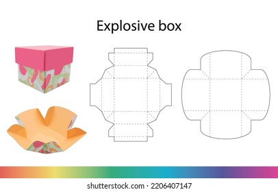 Explosive box. Packaging design. Box template. Vectorial patterns to create easy to do boxes. Cuttable file. Favor box for candies, soaps, cookies or chocolates. Gift box.