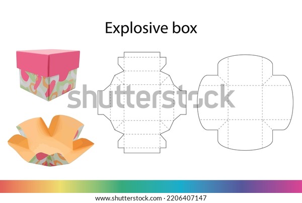 Explosive box. Packaging\
design. Box template. Vectorial patterns to create easy to do\
boxes. Cuttable file. Favor box for candies, soaps, cookies or\
chocolates. Gift\
box.
