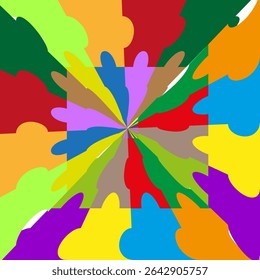 Explosive color burst. Abstract mosaic form. Vector shape layout. Vibrant contrast icon.