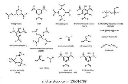 Explosive Compounds 2d Chemical Structures Set Stock Vector (Royalty ...