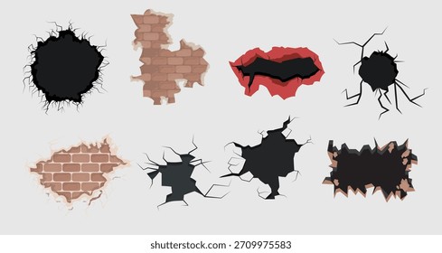 Ilustración vectorial explosiva y agrietada de las paredes