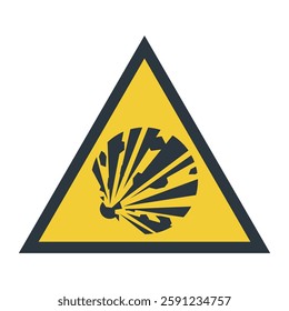 Explosive defense sign. Yellow triangle vector CBRNE icon isolated on a white background. Warning pictogram for dangerous materials. CBRN corps military symbol.