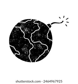 Explosive earth black hand drawn icon in grunge look