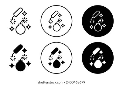 Icono de cohete explosivo. feliz celebración de año nuevo con el signo iluminado del cohete firecracker. logotipo del símbolo de incendio de dinamita explosiva. explosionar el uso de dinamita de bomba en la marca de vector de minería.