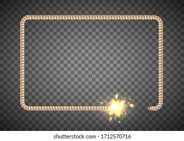 Explosive Fuse Or Burning Wick Like A Frame For Copy Space. Template Isolated On A Transparent Background. Vector Illustration.