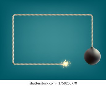 Explosive Fuse With A Round Bomb. Frame For Copy Space. Vector Background