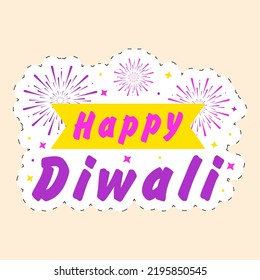 Explosive Happy Diwali Message Text With Fireworks Background In Sticker Style.