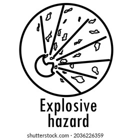 Explosive hazard icon,related warning:thin vector icon, black and white kit