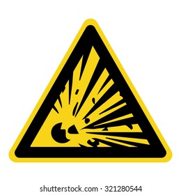 Explosive Hazard Sign. Danger symbol. Yellow icon isolated in black triangle on white background. Warning icon. Vector illustration
