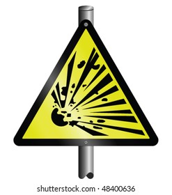 Explosive hazard warning sign mounted on post
