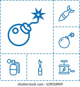 Explosive icon. set of 6 explosive outline icons such as bomb, rocket bomb