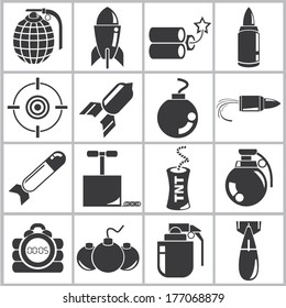 explosive icons, bomb icons set