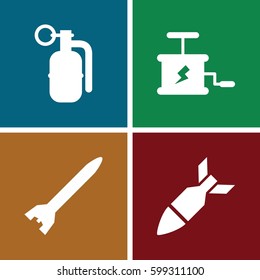 explosive icons set. Set of 4 explosive filled icons such as rocket bomb