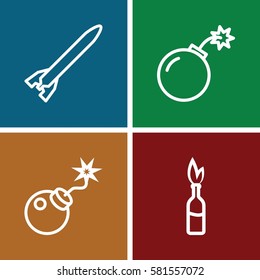 explosive icons set. Set of 4 explosive outline icons such as bomb, rocket bomb