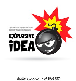 Explosive idea. Round black bomb burning. Vector illustration.