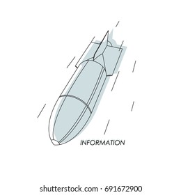 Explosive information bomb on a white background. Easy linear drawing in cartoon style. Flat, vector.