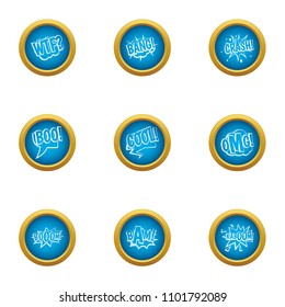 Explosive inscription icons set. Flat set of 9 explosive inscription vector icons for web isolated on white background