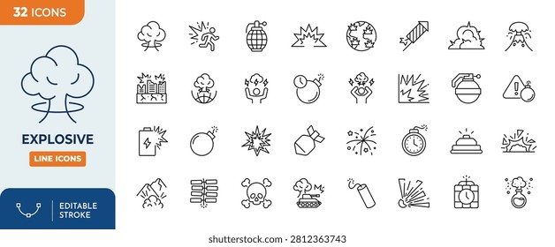 Explosive line editable icon set. Editable stroke. vector illustration	
