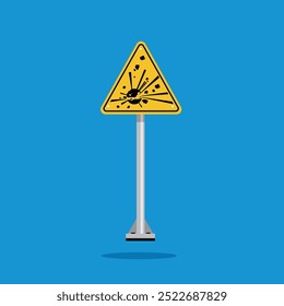 Cartel de peligro de material explosivo con tablero de triángulo amarillo. Conveniente para el icono del cartel y del Web