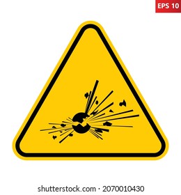 Explosive Materials Hazard Sign. Substances And Preparations Which May Explode.Vector Illustration Of Yellow Triangle Warning Sign With Explosion Icon Inside. Caution Dangerous Material. Danger Zone. 