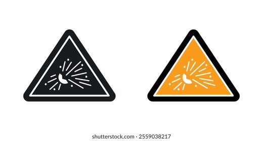 Explosive materials hazard sign vectors in black and colored version