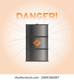 Explosive Metal Barrel: vector illustration of a metal barrel with an explosive substance on an orange and white background