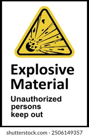 Explosive sign. Warning of danger near warehouses and containers with explosives. Warning sign for explosives. Danger to life. Caution, explosive material. Laboratory work.