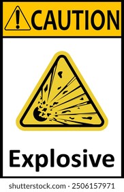 Explosive sign. Warning of danger near warehouses and containers with explosives. Warning sign for explosives. Danger to life. Caution, explosive material. Laboratory work.
