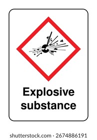 Explosive Substance Hazard Symbol with Label – GHS-Compliant Safety Icon for Chemical Packaging, Industrial Signage and Transport High-Resolution Vector for Global Use