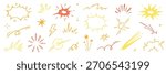 Explosive surprise comic line golden effect set. Hand drawn doodle cartoon speed effect, gold explosive burst action elements. Comic cartoon surprise line luxury shapes. Vector illustration.