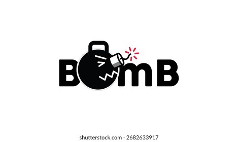 Logotipo de tipografía explosiva: texto de bomba con ilustración de bomba